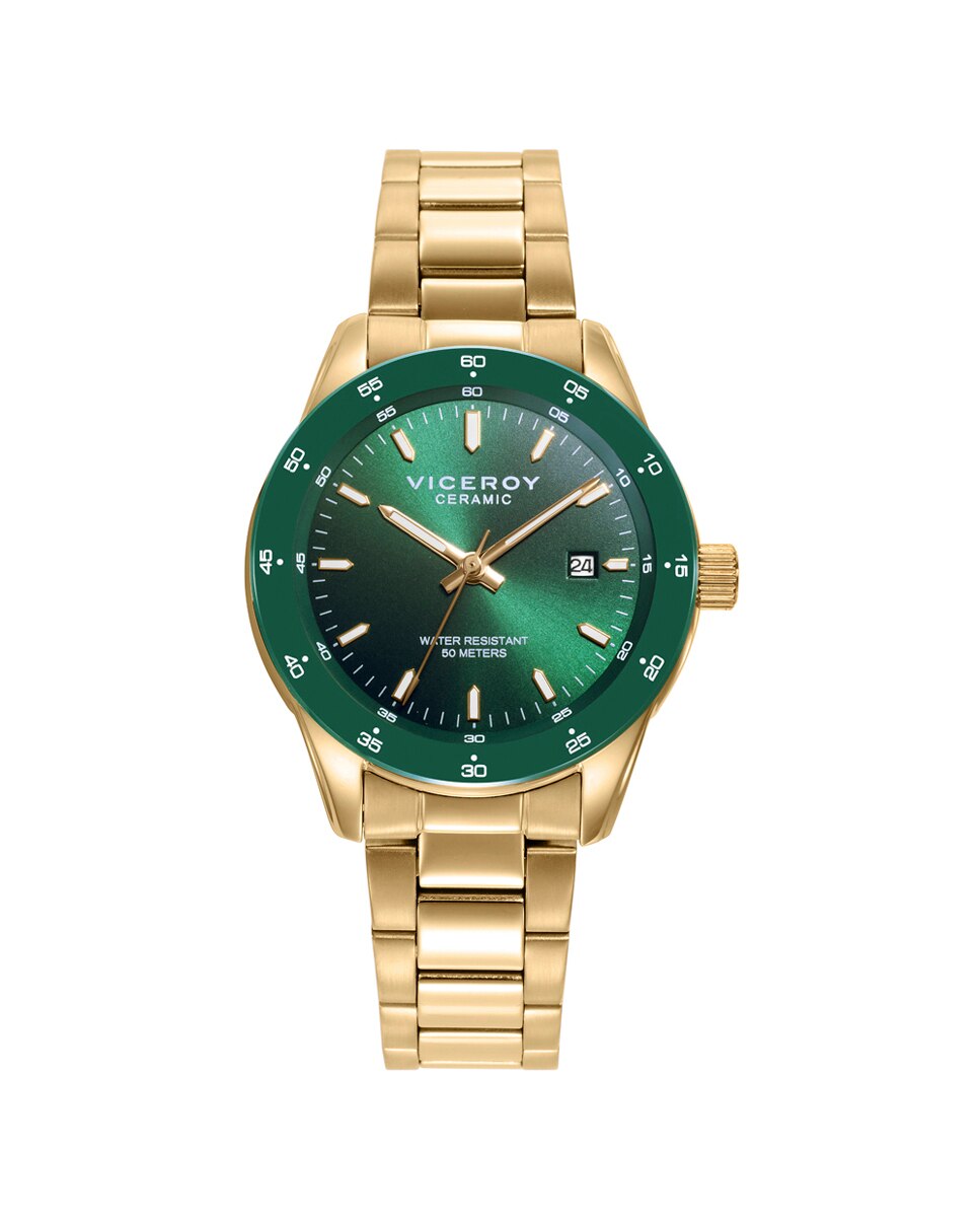 Relógio Analógico Magnum com Caixa de Aço e Bisel Cerâmico Verde com Bracelete Bicolor Verde-1