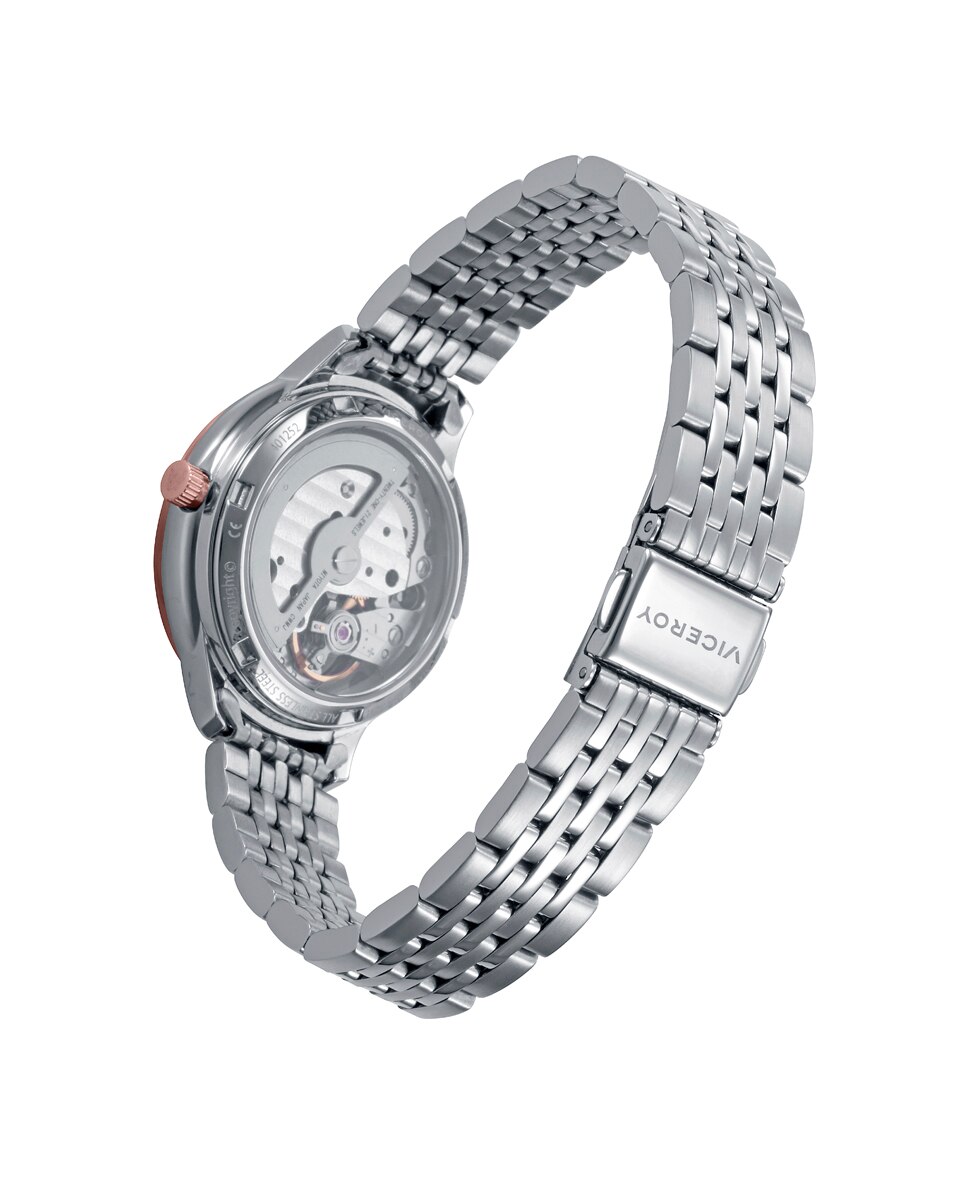 Relógio Automático Classic Caixa Bicolor de Aço e Ip Rosa com Bracelete de Aço Castanho-2