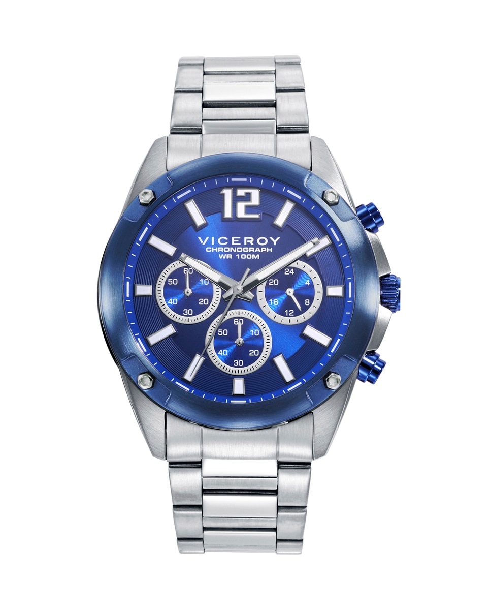 Relógio Analógico Magnum Caixa de Aço com Bisel Ip Azul e Bracelete de Aço Prata-1