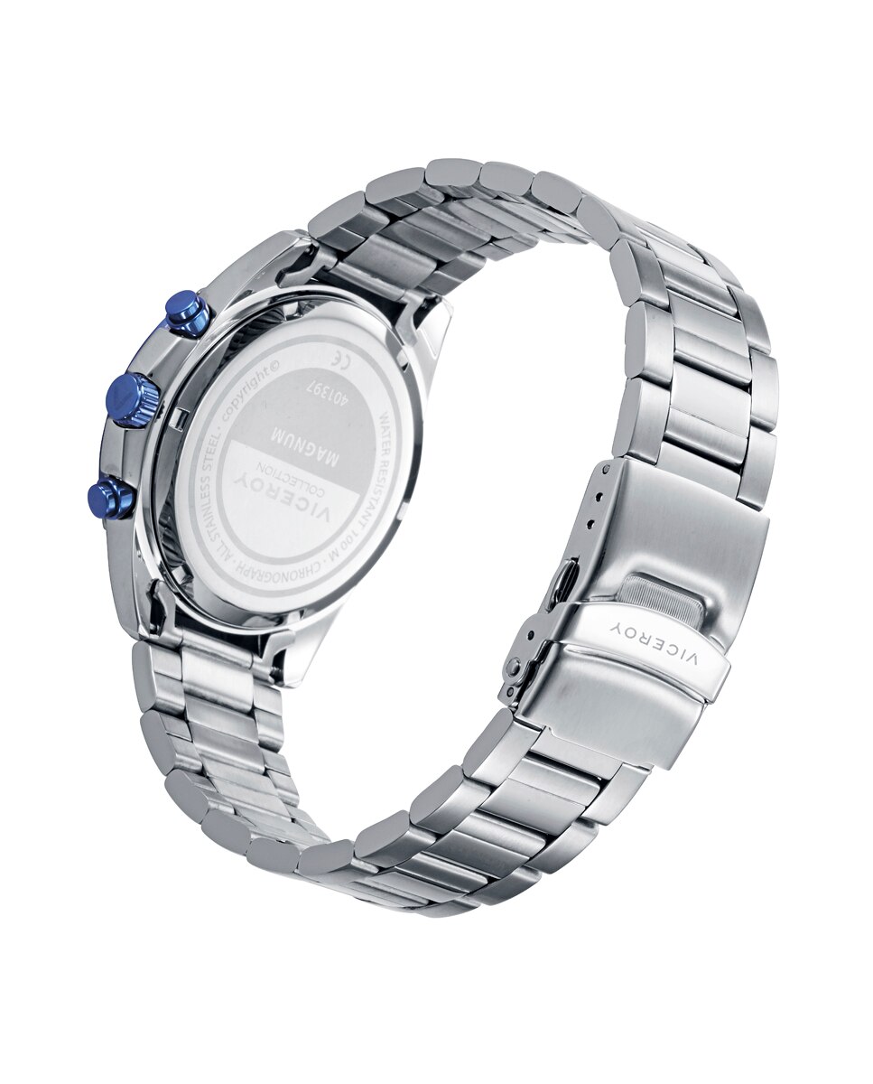 Relógio Analógico Magnum Caixa de Aço com Bisel Ip Azul e Bracelete de Aço Prata-2