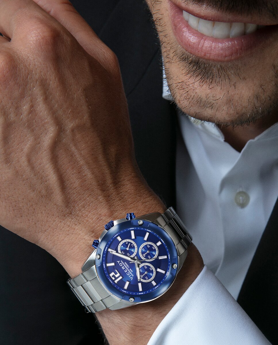 Relógio Analógico Magnum Caixa de Aço com Bisel Ip Azul e Bracelete de Aço Prata-3