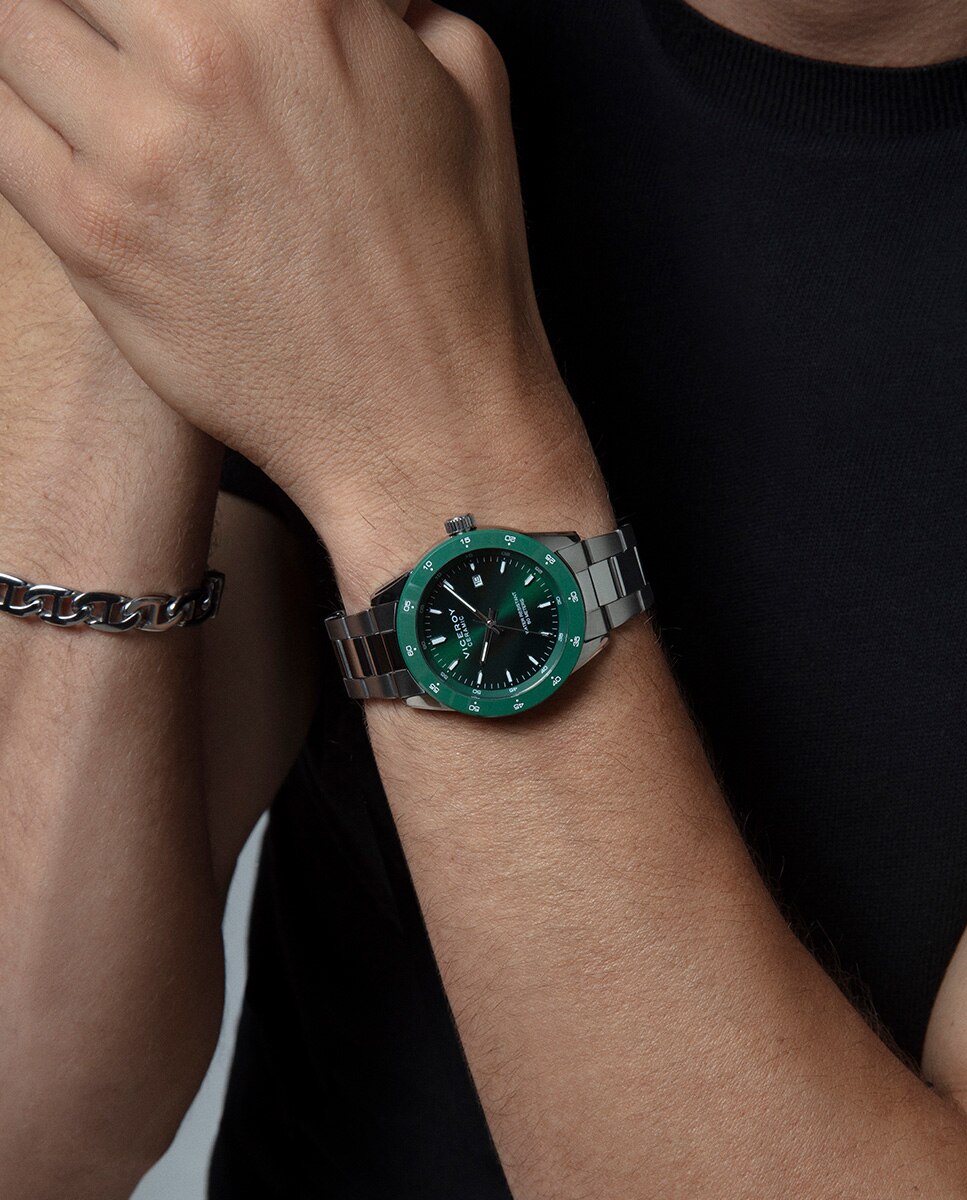 Relógio Analógico Magnum Caixa de Aço com Bisel Cerâmico Preto e Bracelete de Aço Prata-4