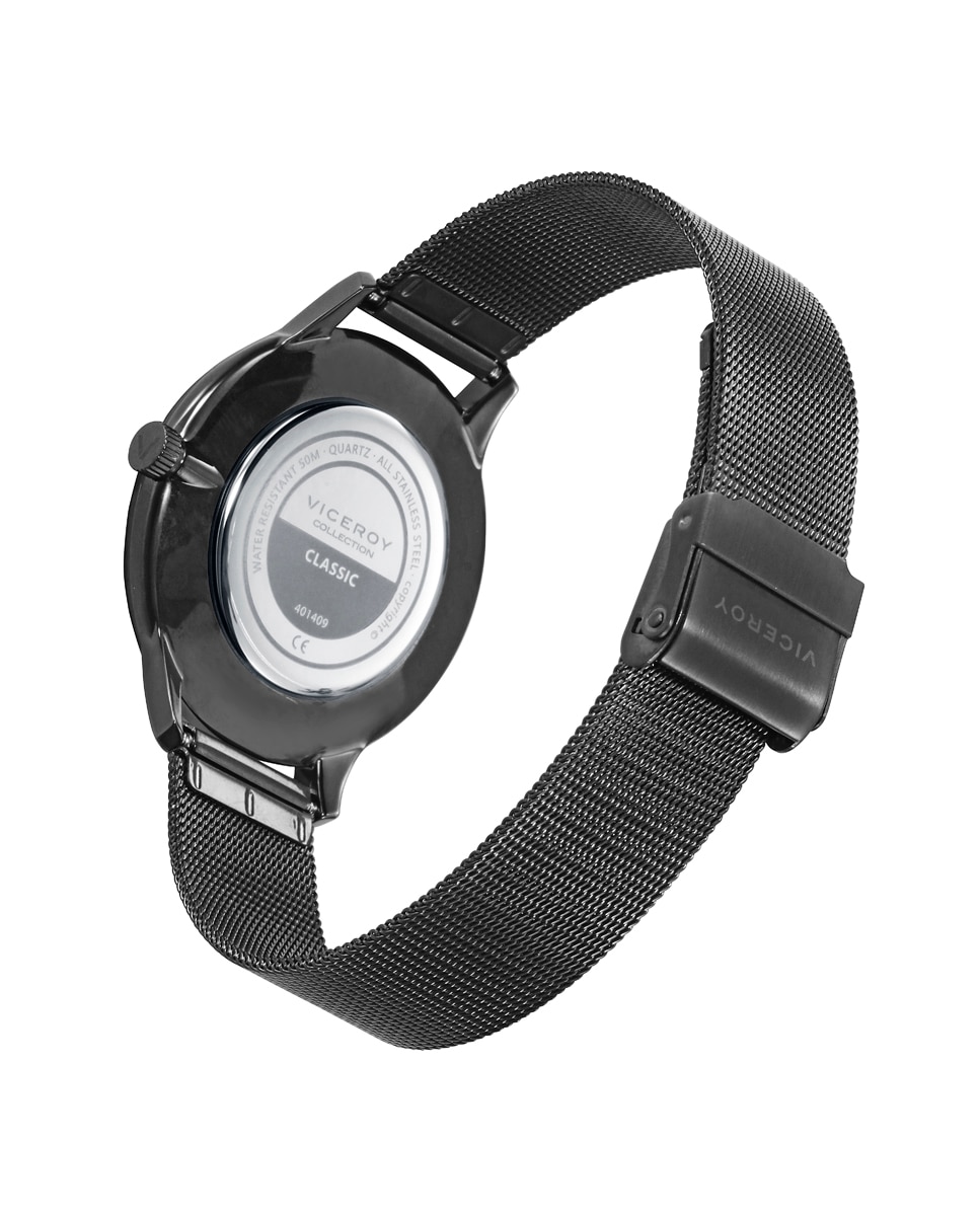 Relógio Analógico Classic Caixa de Aço Ip em Cinzento com Malha Milanesa de Aço Preto-2