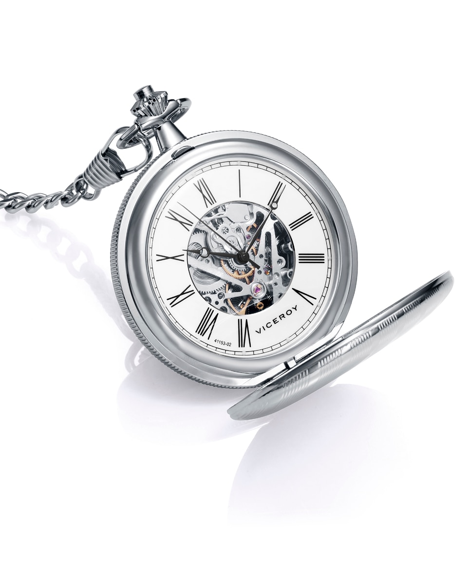 Relógio de Bolso Pocket com Caixa de Aço Prata mate-1