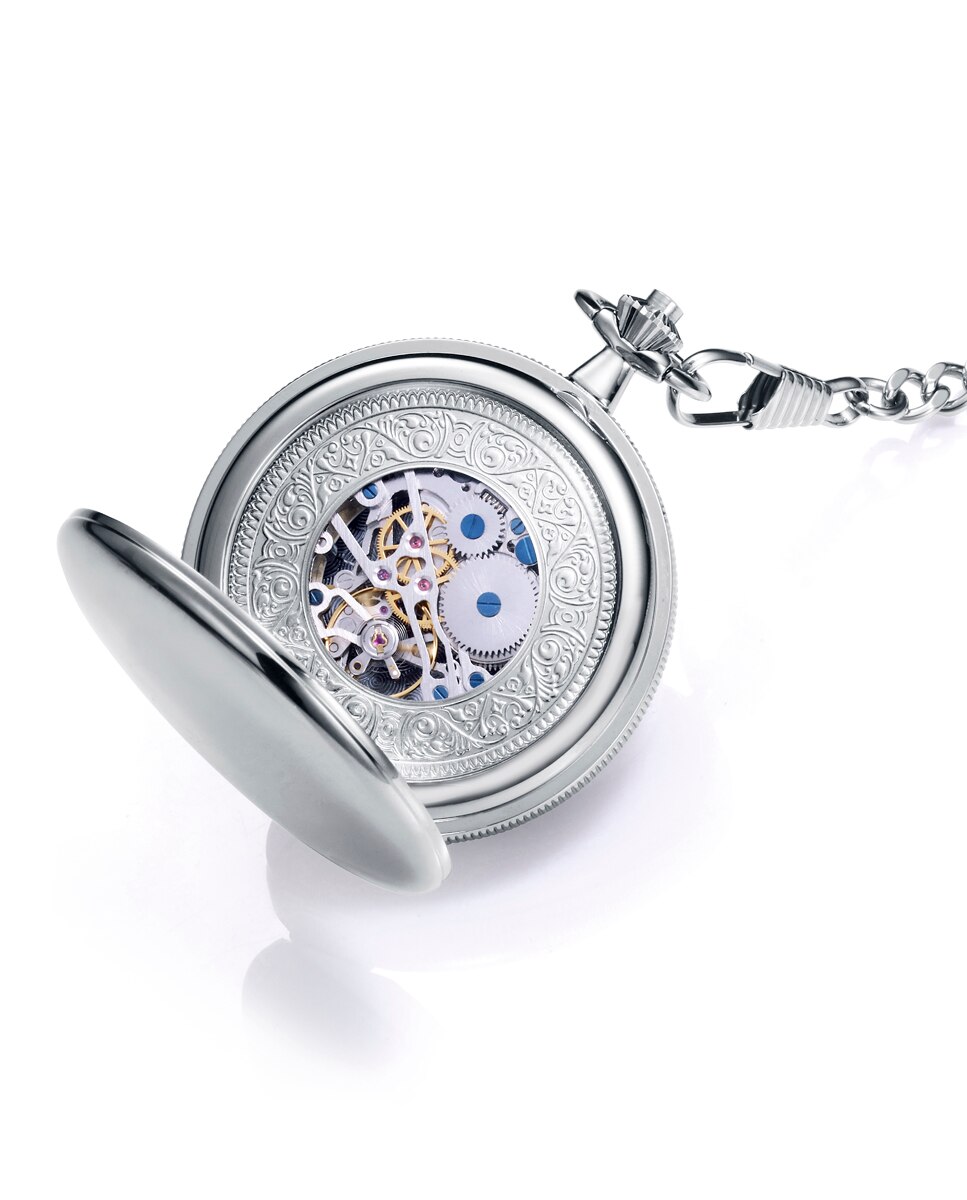 Relógio de Bolso Pocket com Caixa de Aço Prata mate-3