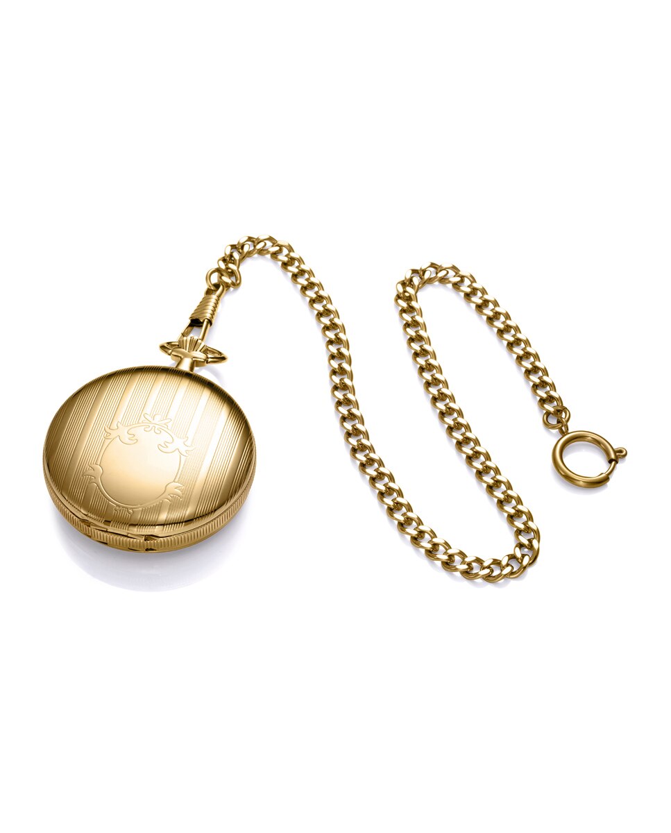 Relógio de Bolso Pocket com Caixa de Aço Dourado-2