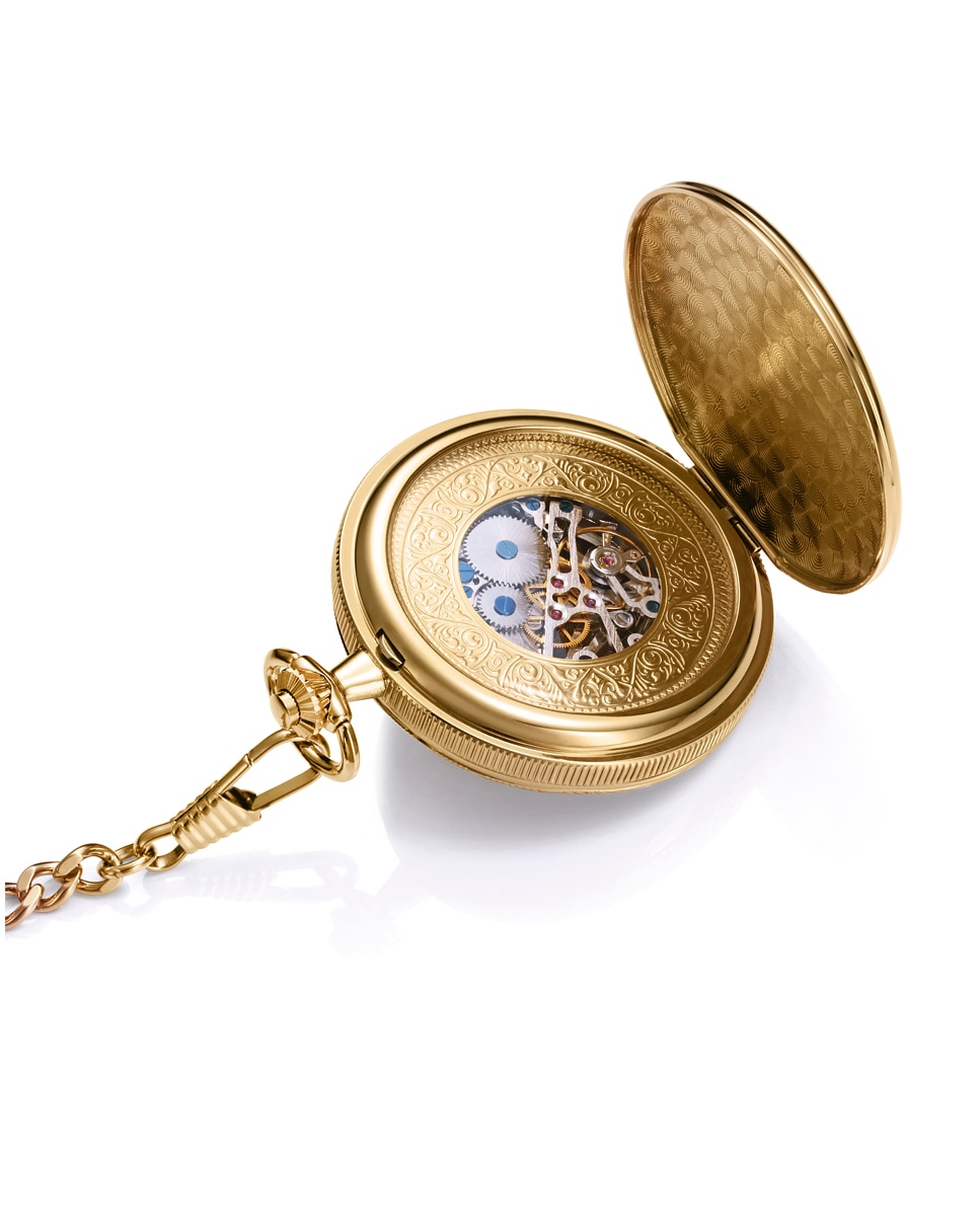 Relógio de Bolso Pocket com Caixa de Aço Dourado-3