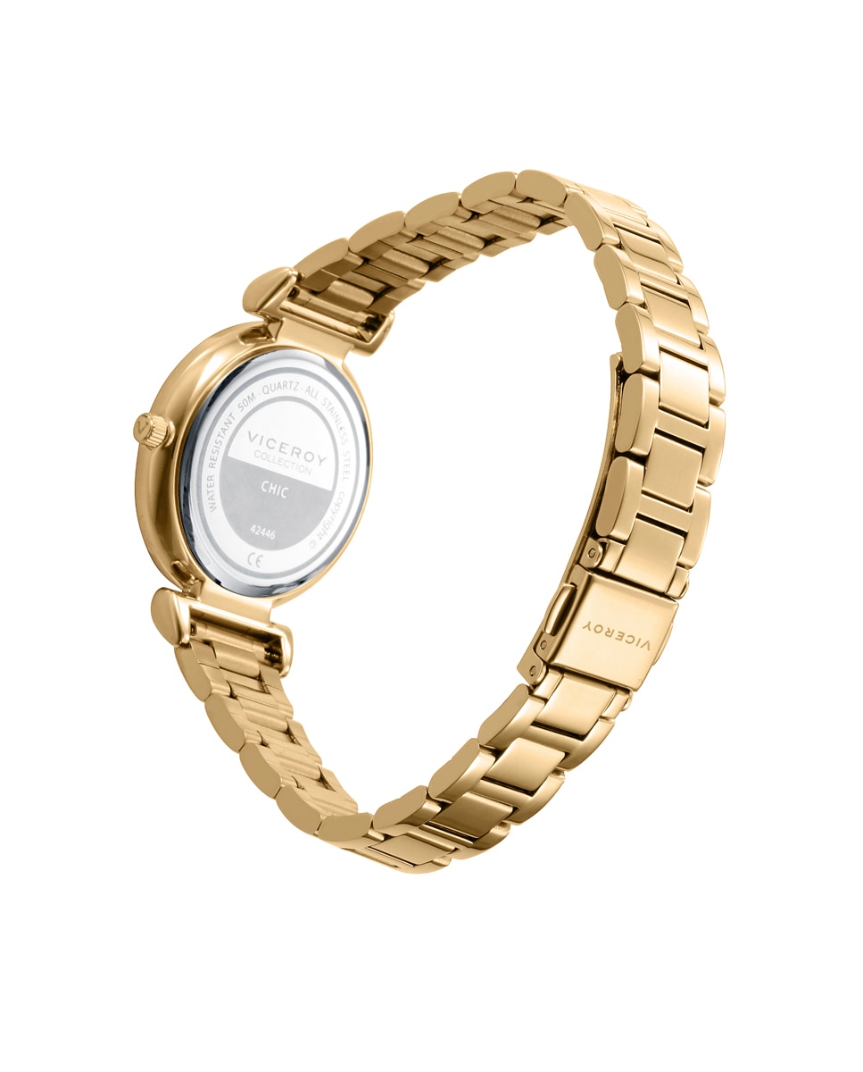 Relógio Analógico Chic com Caixa de Aço e Bracelete em Ip Dourado Dourado-2
