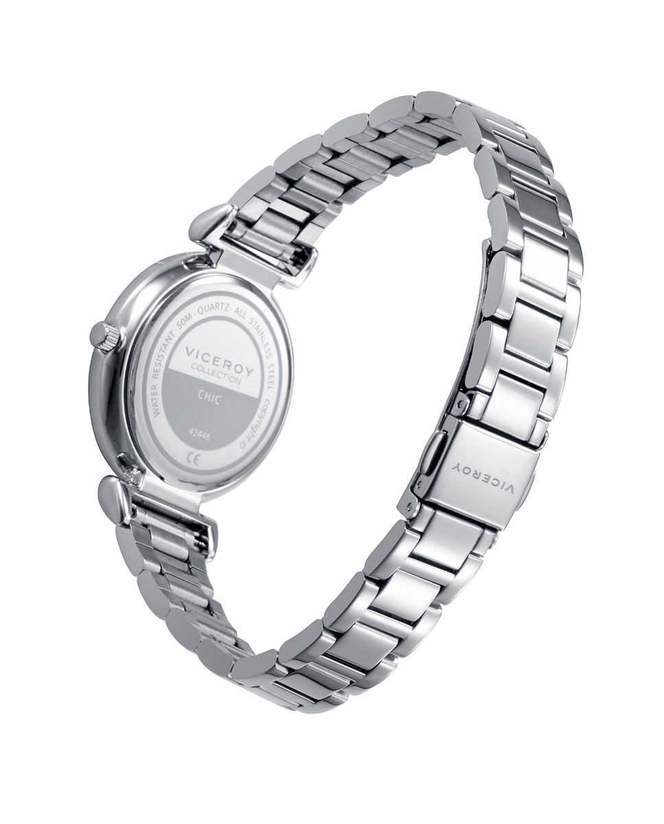 Relógio Analógico Chic com Caixa e Bracelete de Aço Prata-2
