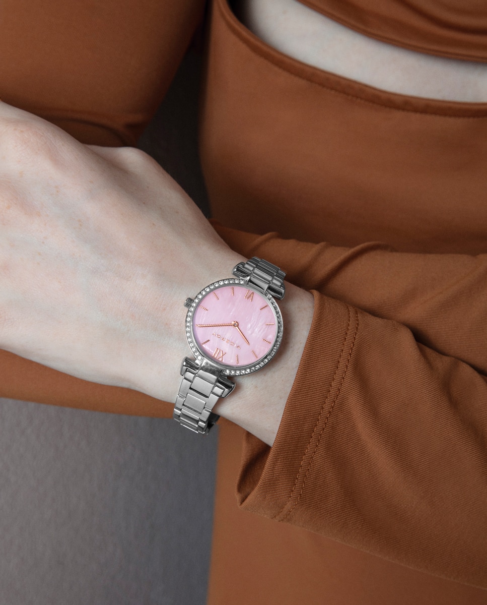 Relógio Analógico Chic com Caixa e Bracelete de Aço Prata-4