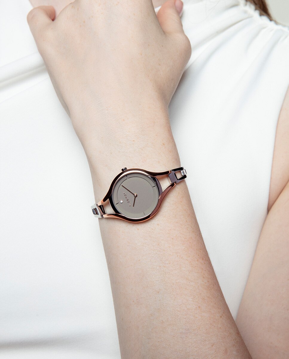 Relógio Analógico Air com Caixa de Aço Ip Rosa e Bracelete de Aço Rosa-3