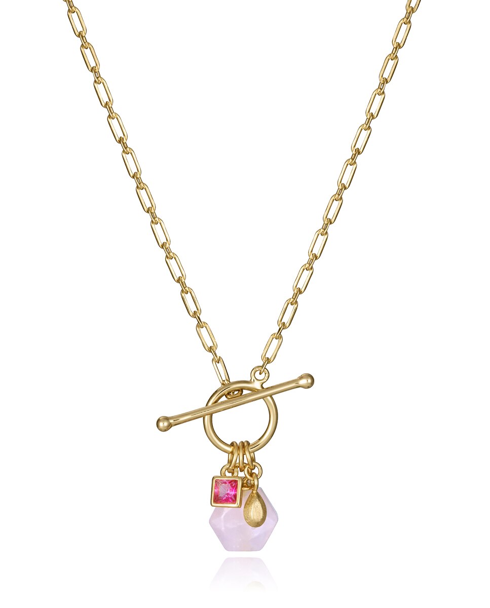 Colar de Prata de Primeira Lei Elegant com Banho de Ouro e Pedras Naturais Dourado-1