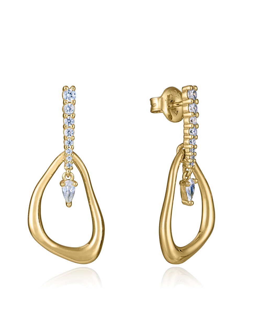 Brincos de Prata de Primeira Lei Elegant com Banho de Ouro e Fila de Zircónias e Pendente Dourado-1