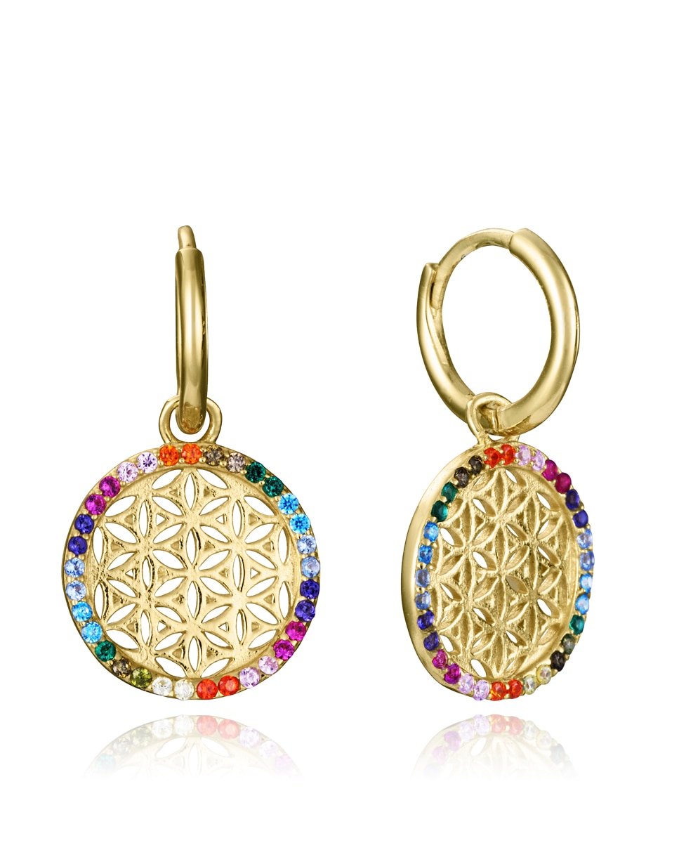 Brincos de Prata de Primeira Lei Elegant com Banho de Ouro e Pendente Redondo Dourado-1