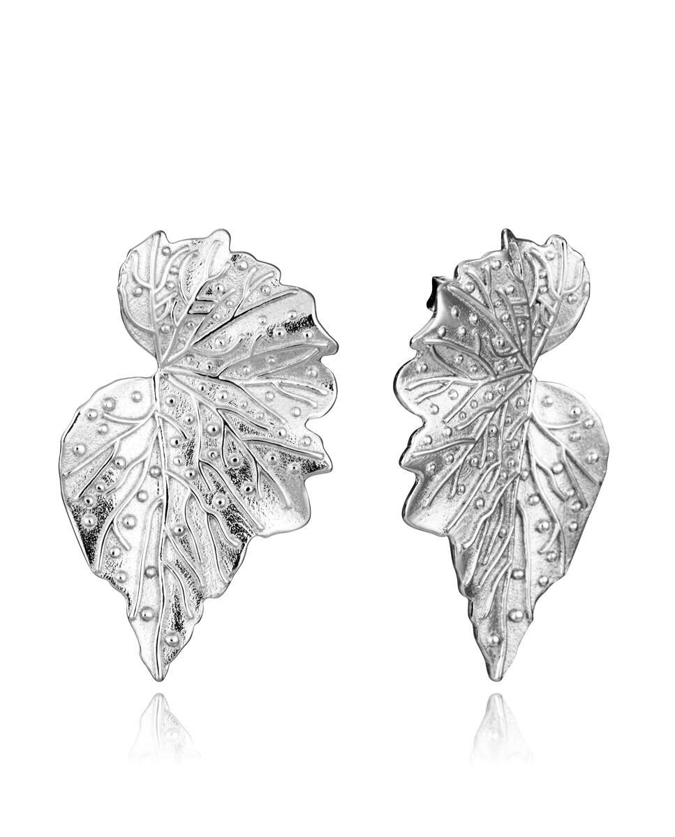 Brincos de Prata de Lei Elegant com Forma de Folha Prateado-1