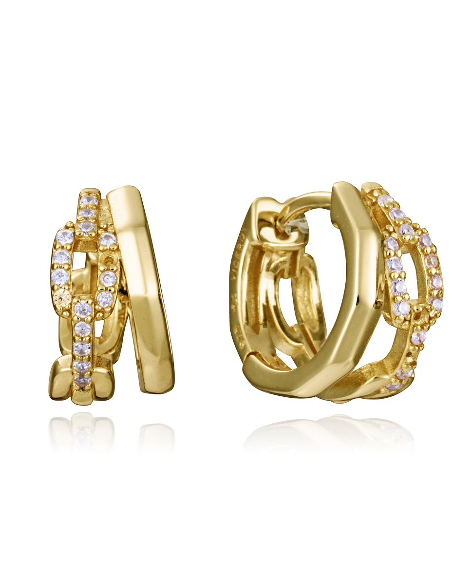 Brincos de Prata de Primeira Lei Elegant com Banho de Ouro de Aro Duplo Dourado-1