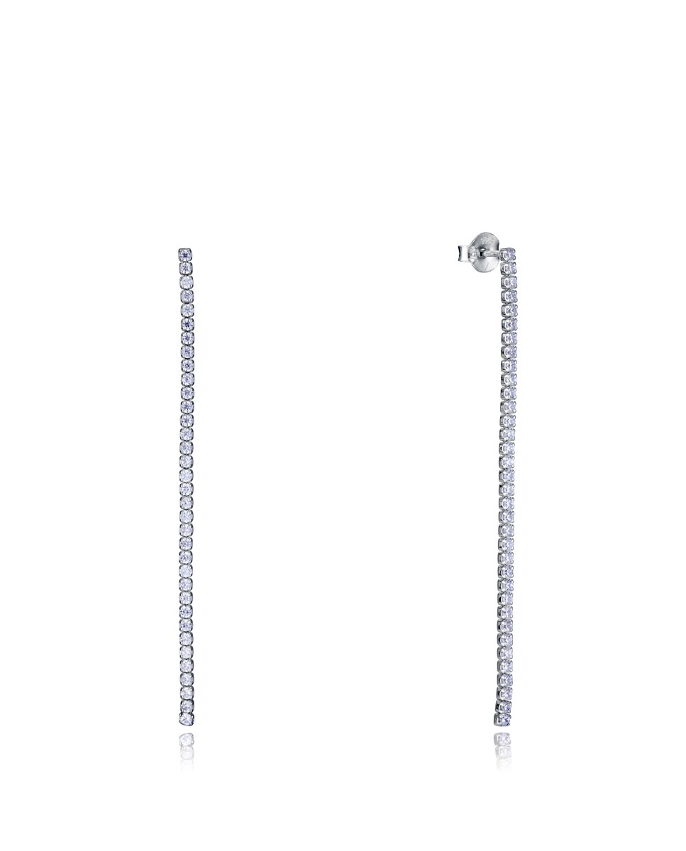 Brincos de Prata de Primeira Lei Elegant com Banho de Ródio e Pendente com Zircónias Prateado-1