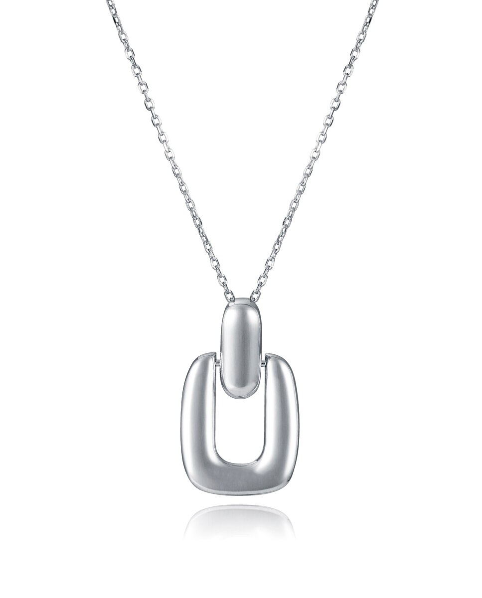 Colar de Prata de Primeira Lei Elegant com Banho de Ródio e Pingente Prateado-1