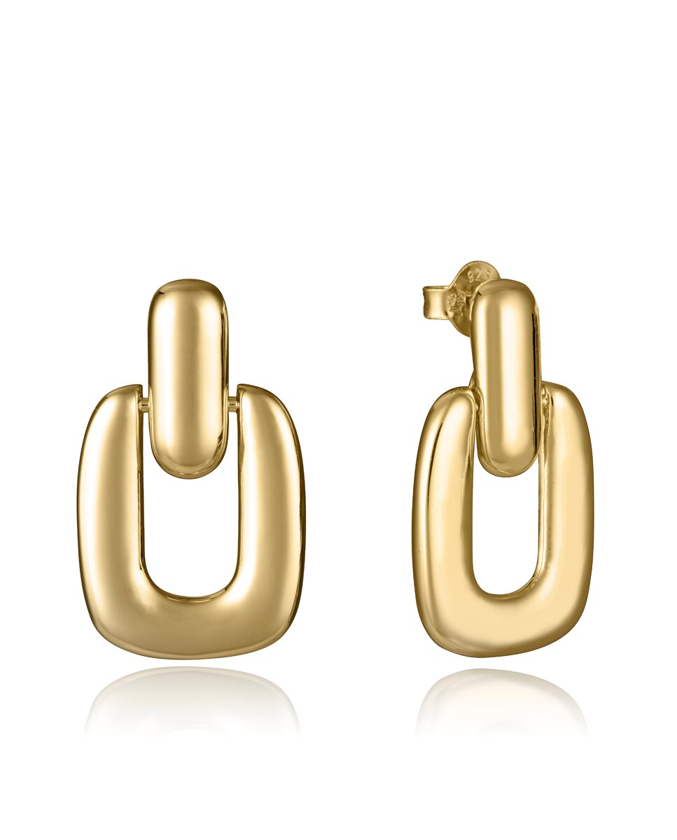 Brincos de Prata de Primeira Lei Elegant com Banho de Ouro com Forma Retangular Dourado-1
