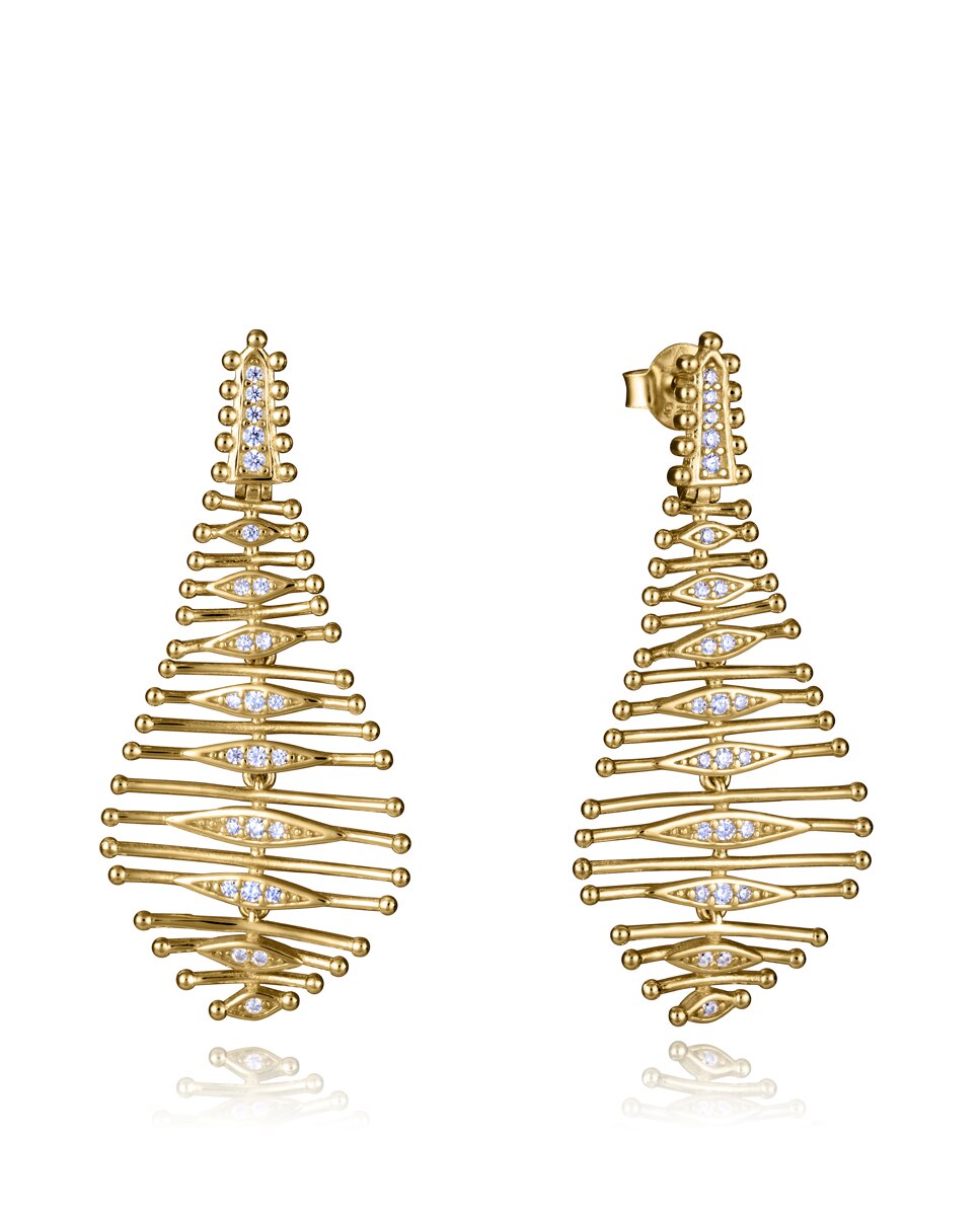 Brincos de Prata de Primeira Lei Elegant com Banho de Ouro em Forma de Folha Dourado-1