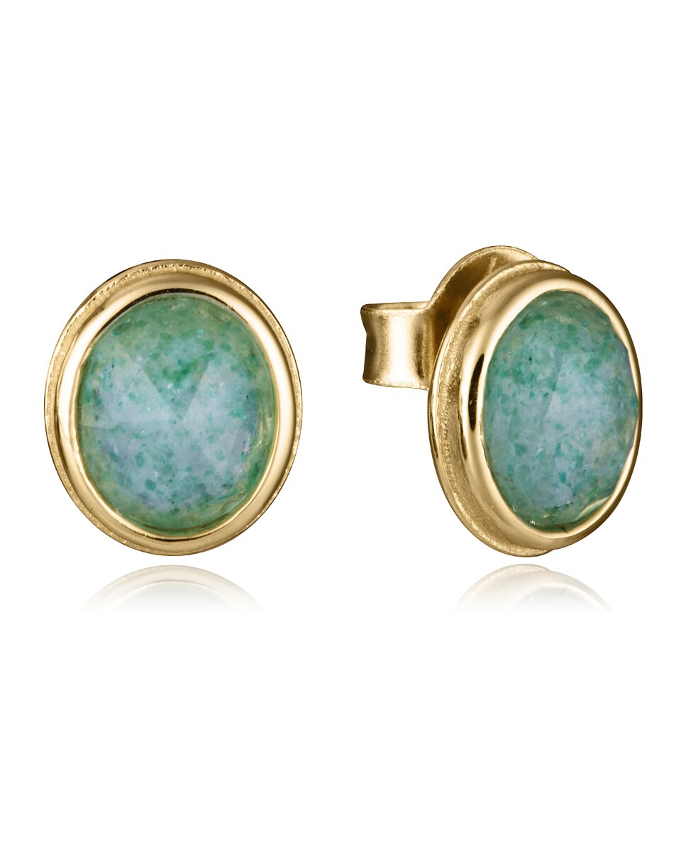 Brincos de Prata de Lei Elegant com Banho de Ouro e Pedras Naturais Verde-1