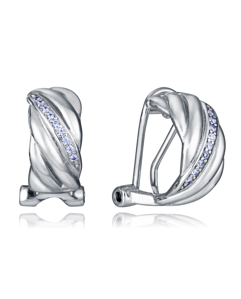 Brincos de Prata de Primeira Lei Elegant com Banho de Ródio e Zircônias Prateado-1