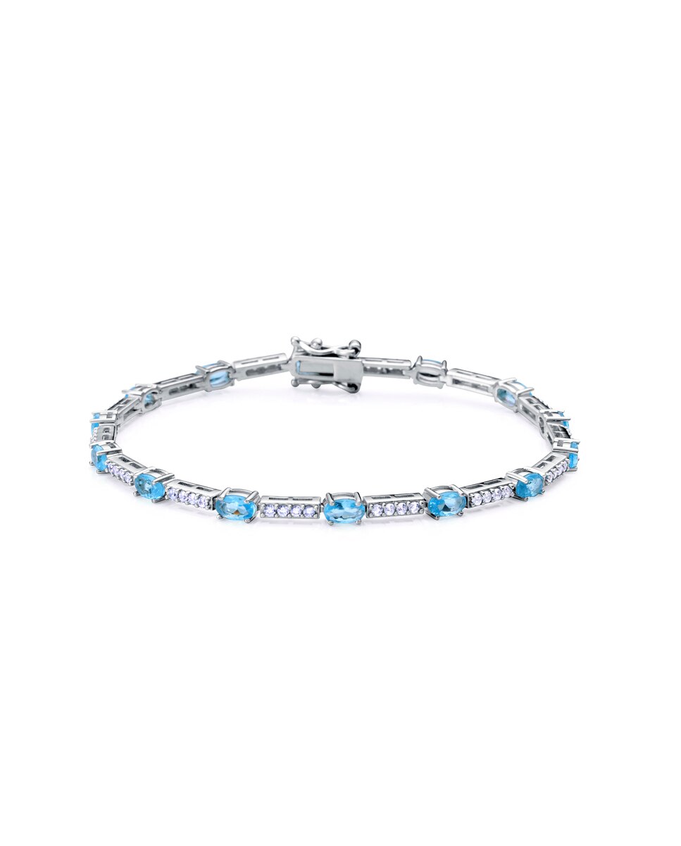 Pulseira de Prata de Primeira Lei Elegant com Banho de Ródio e Fila de Zirconitas Prateado-1