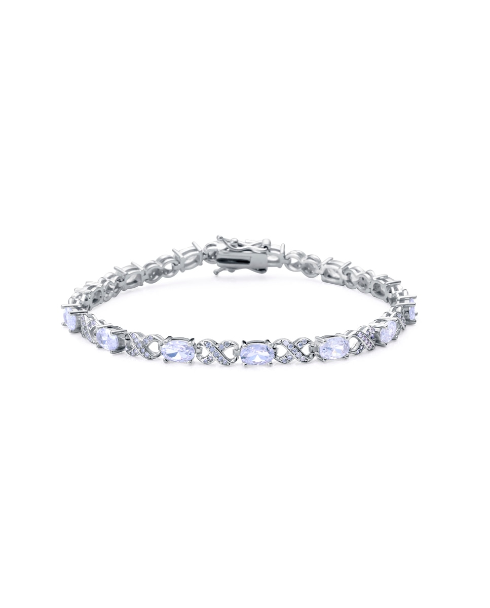 Pulseira de Prata de Primeira Lei Elegant com Banho de Ródio com Elos Prateado-1
