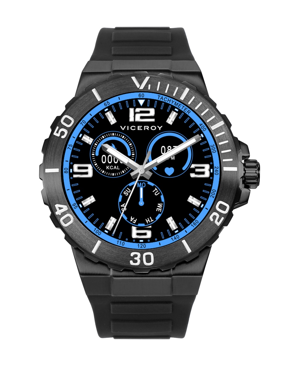 Smartwatch de Aço com Caixa Ip Cinzenta e Bracelete de Silicone em Preto Cinzento / Azul-1