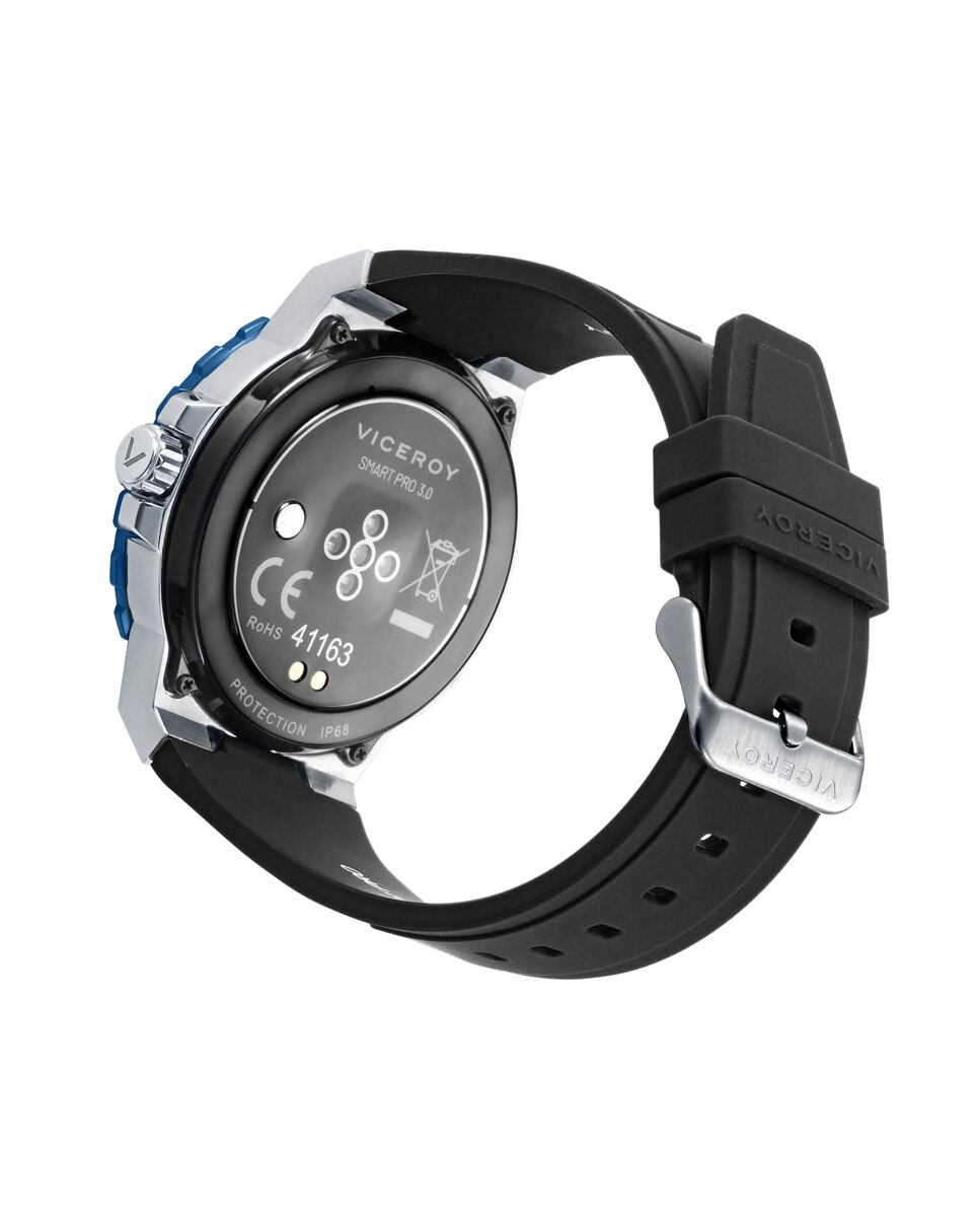 Smartwatch de Aço com Bisel Ip Azul e Bracelete de Silicone Preta Azul-2