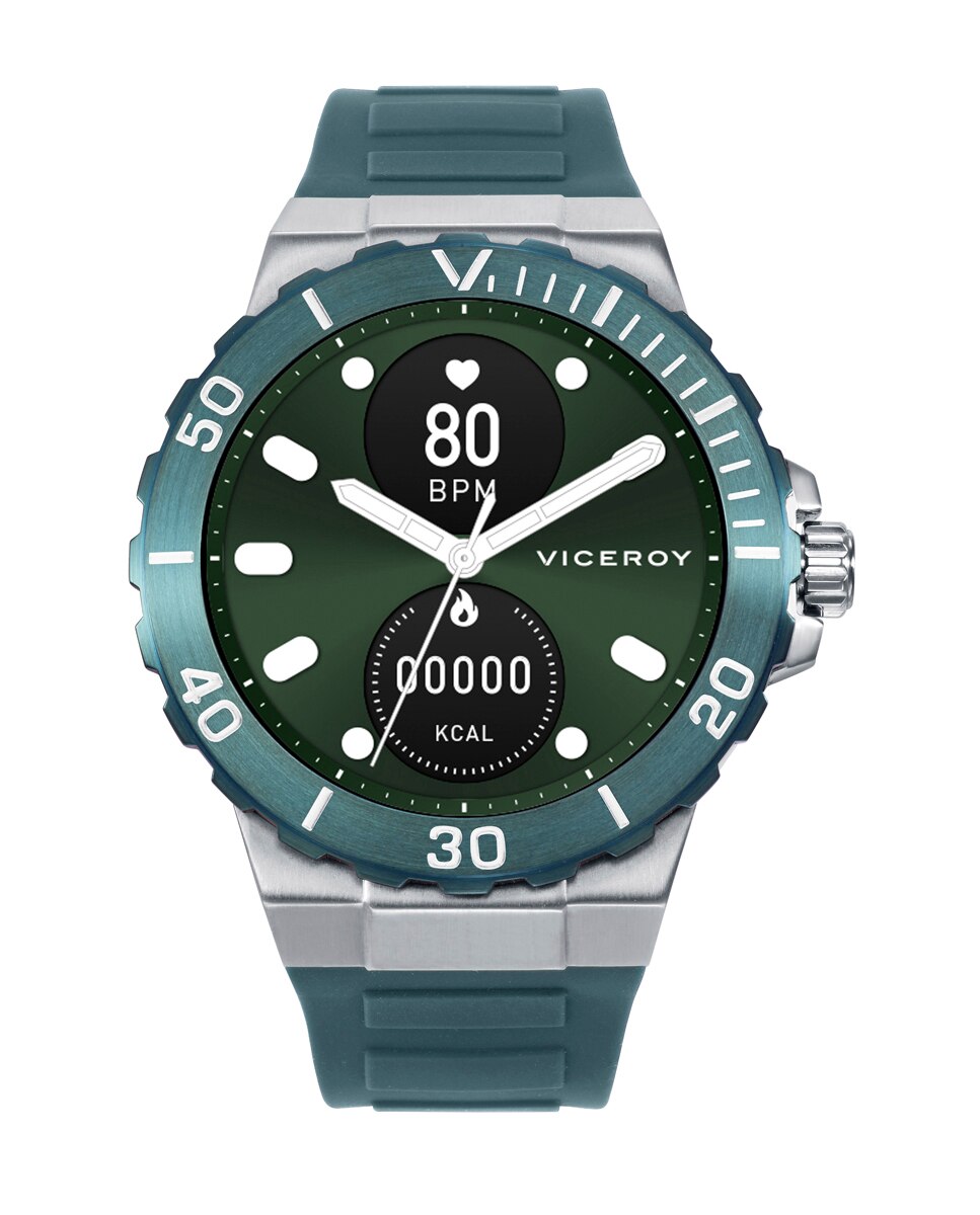 Smartwatch de Aço com Bisel Ip Verde e Bracelete de Silicone Verde Azul / Verde-1