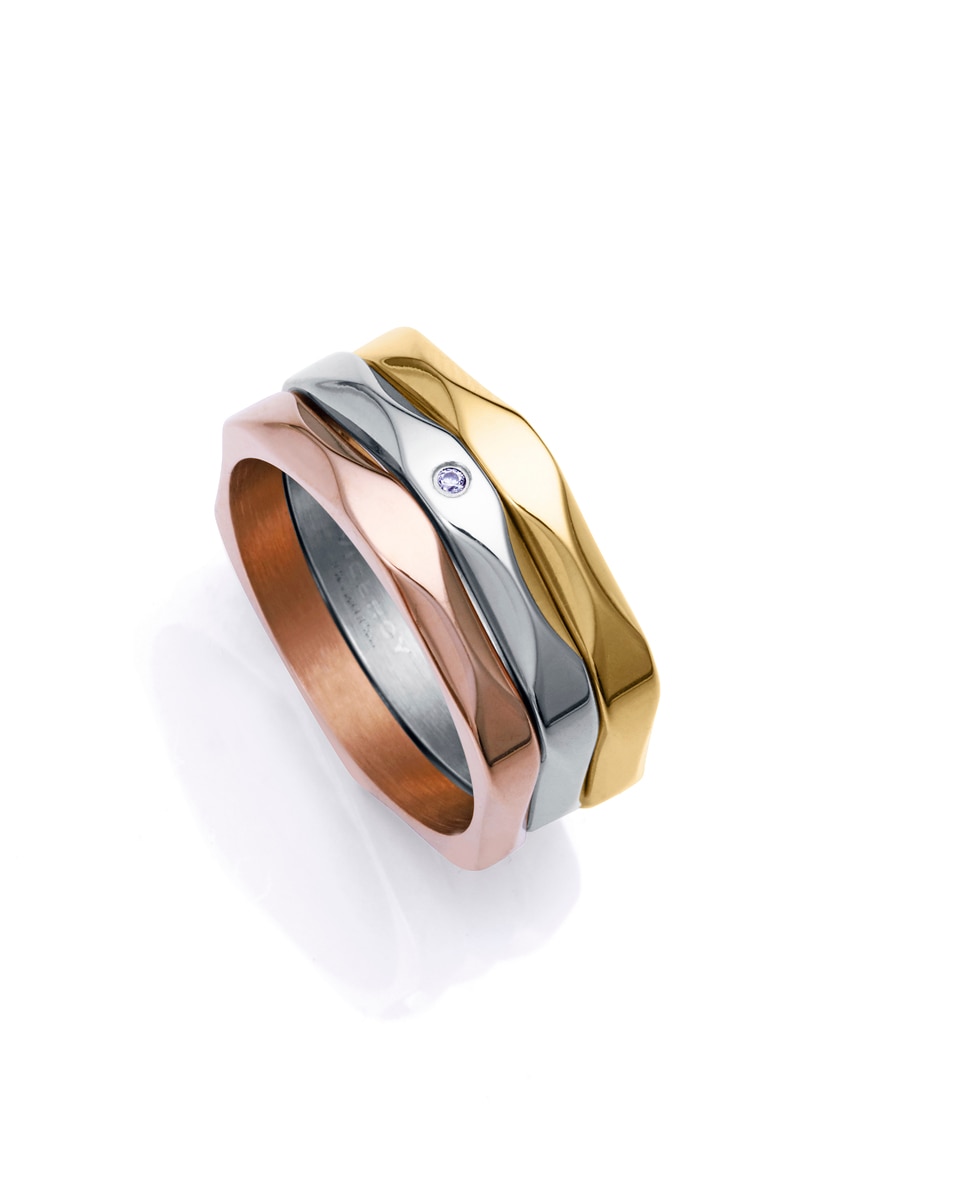 Três Anéis Chic de Aço em Três Tons Multicolor-1
