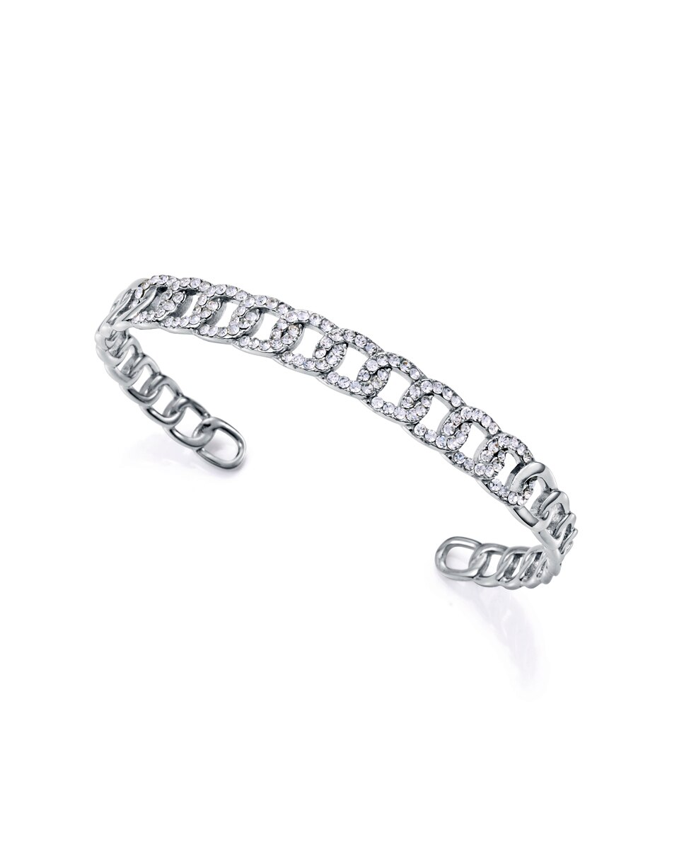 Pulseira Chic de Aço Rígida de Elos Prateado-1