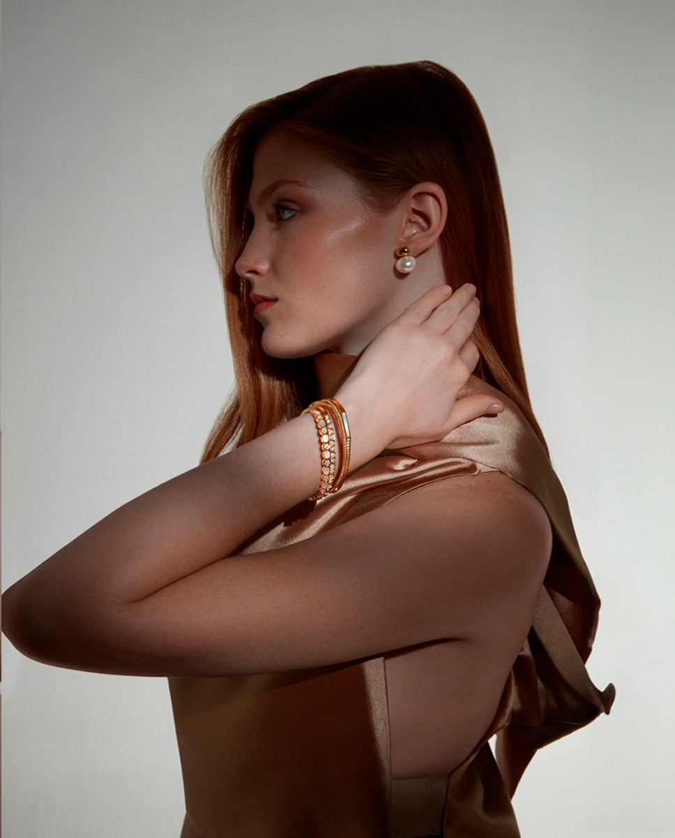 Pulseira Chic de Aço Ip Dourada Rígida Dourado-4