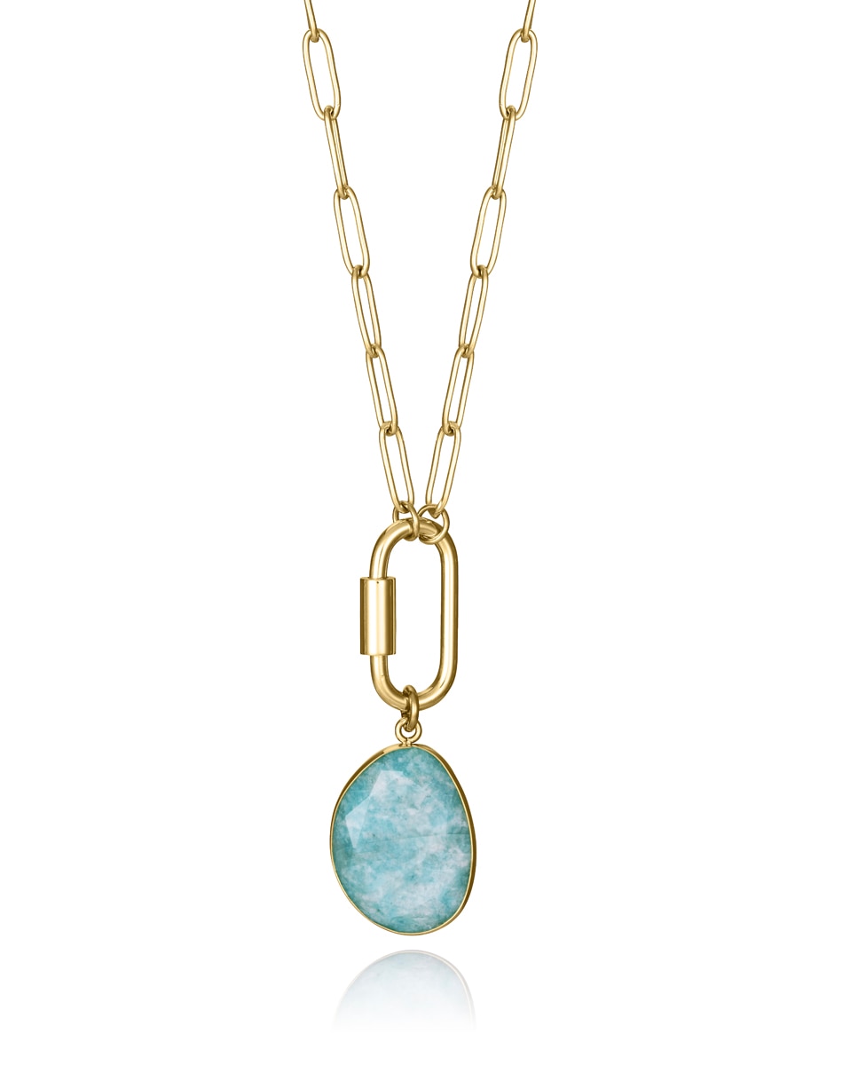 Colar Chic de Aço Ip Dourado e Pingente com Pedra Natural Dourado-1