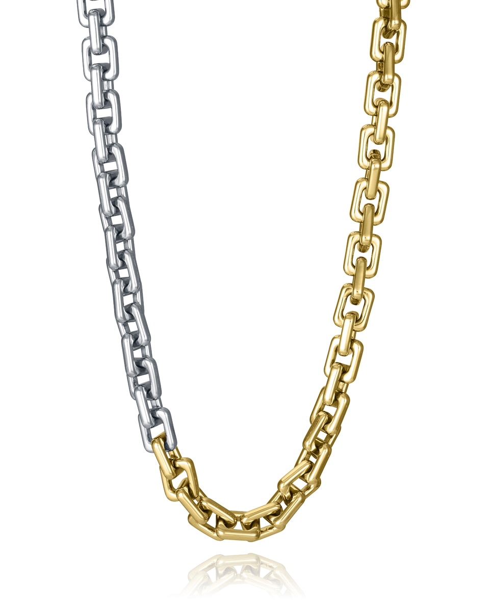 Colar Bicolor Chic de Aço e Ip Dourado com Elos Multicolor-1
