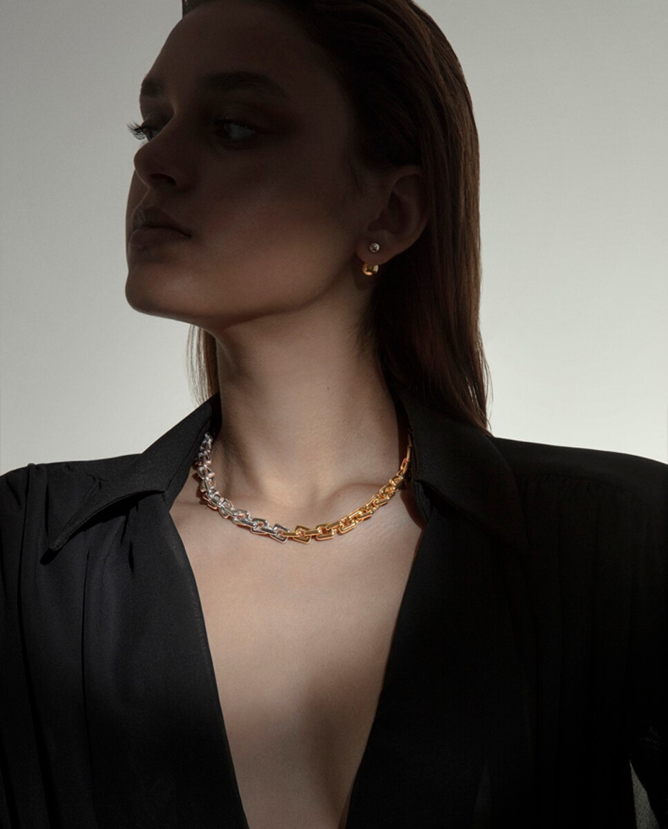 Colar Bicolor Chic de Aço e Ip Dourado com Elos Multicolor-3