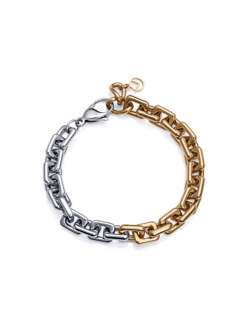 Pulseira Bicolor Chic de Aço e Ip Dourado com Elos Multicolor-1
