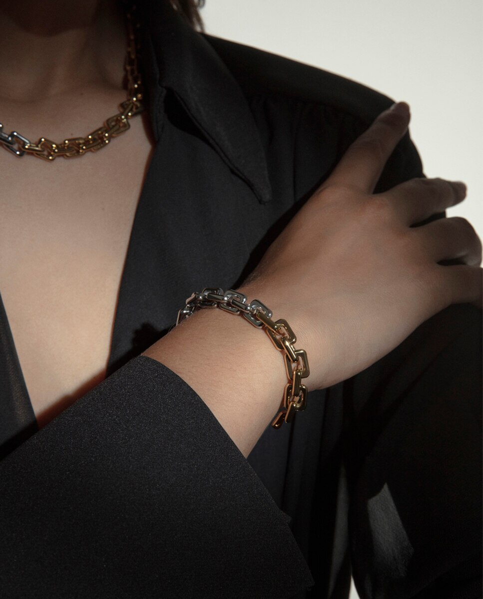 Pulseira Bicolor Chic de Aço e Ip Dourado com Elos Multicolor-2