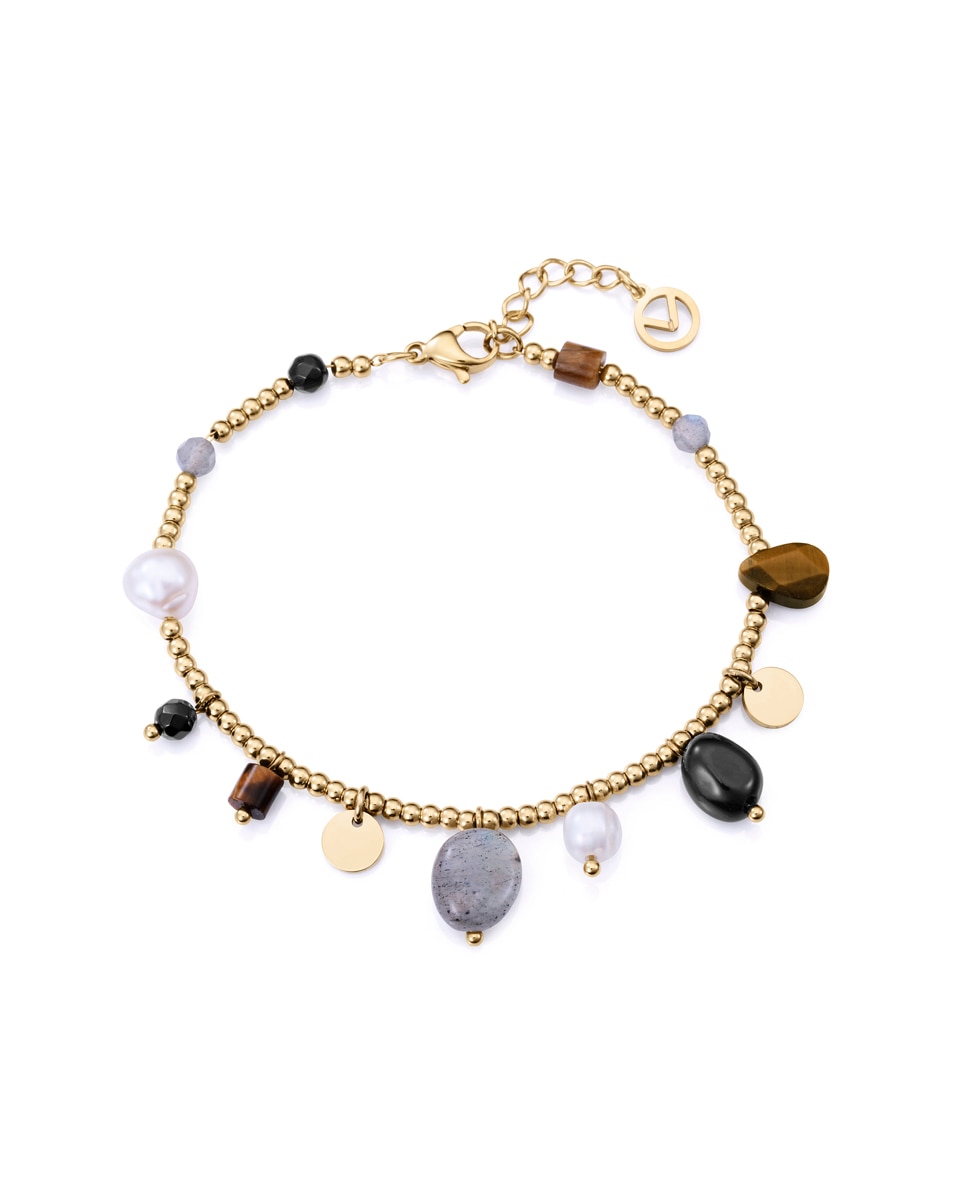 Pulseira Chic de Aço Ip Dourado com Pedras Multicolor-1