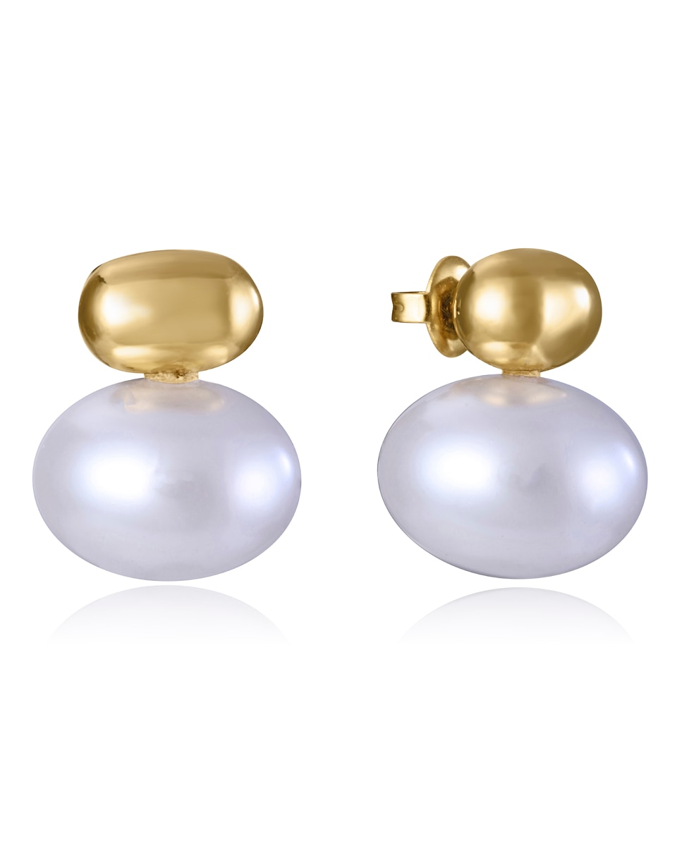 Brincos Chic de Aço Ip Dourado e Pérola Sintética Dourado-1