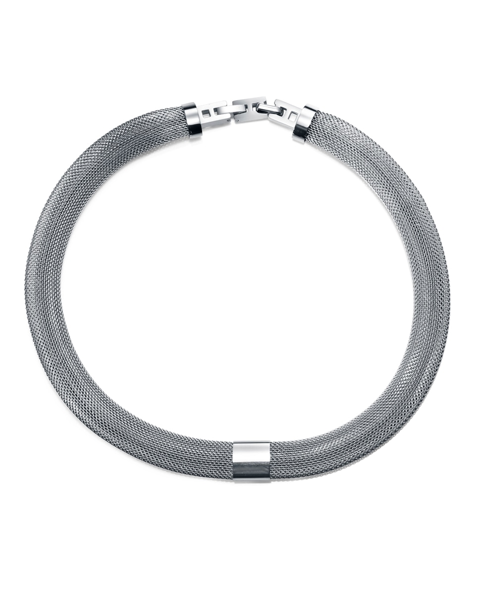 Colar Air de Aço Mesh Tubular Prateado-1