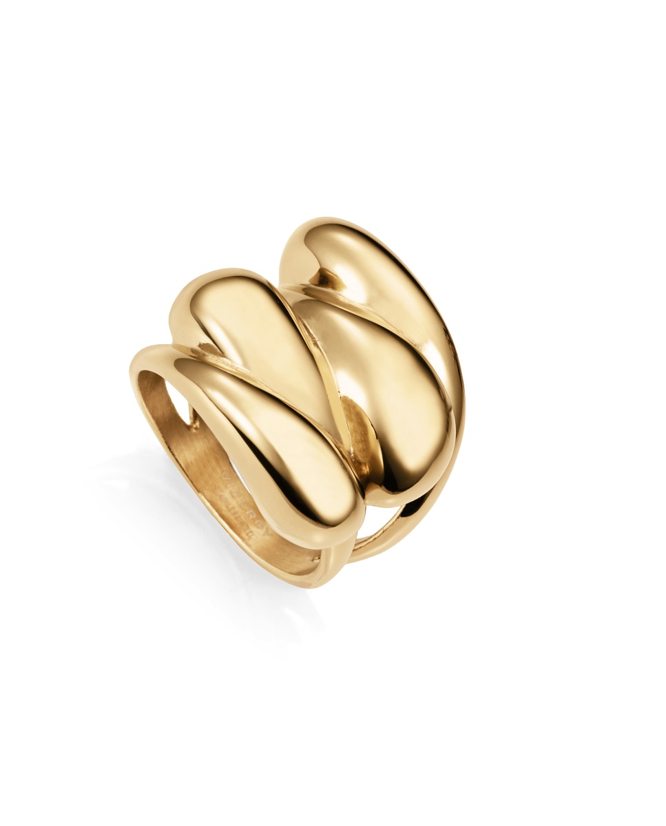 Anel Air de Aço Ip Dourado com Ondas Dourado-1