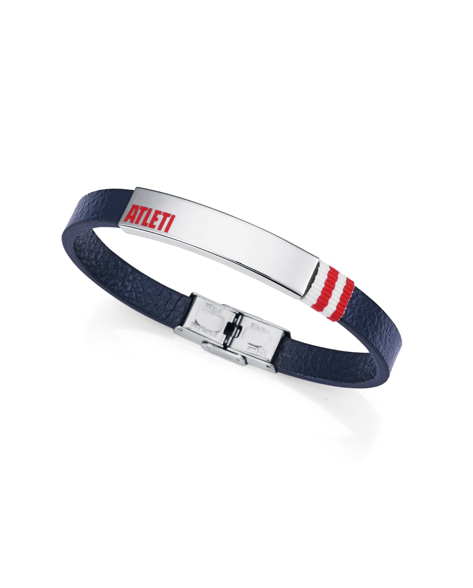 Pulseira Do Atlético de Madrid de Aço e Pele Azul Azul-1