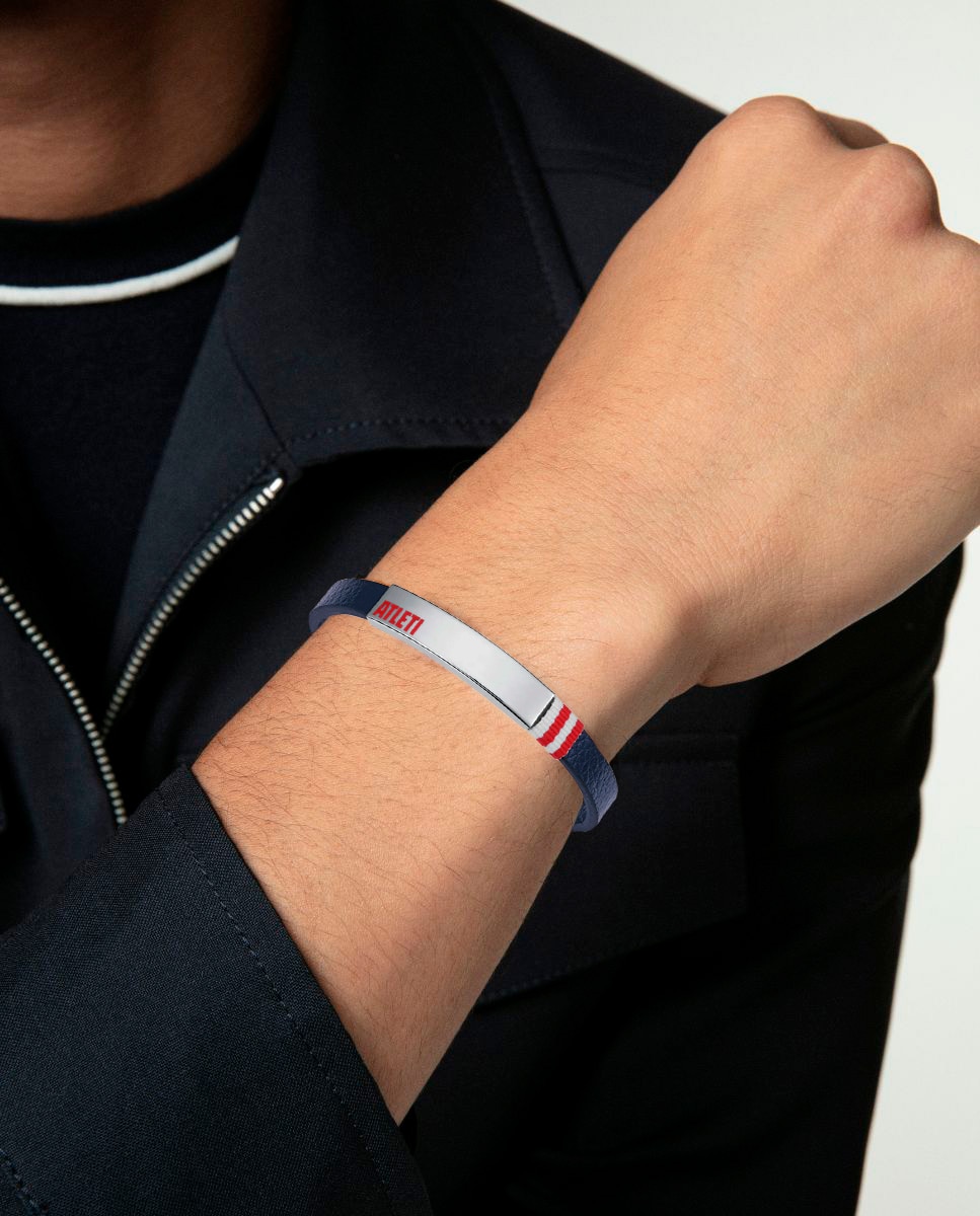 Pulseira Do Atlético de Madrid de Aço e Pele Azul Azul-2