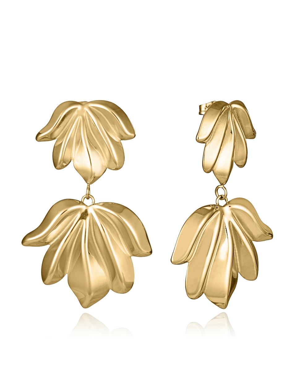 Brincos Chic de Aço Ip Dourado com Forma de Folha Dourado-1