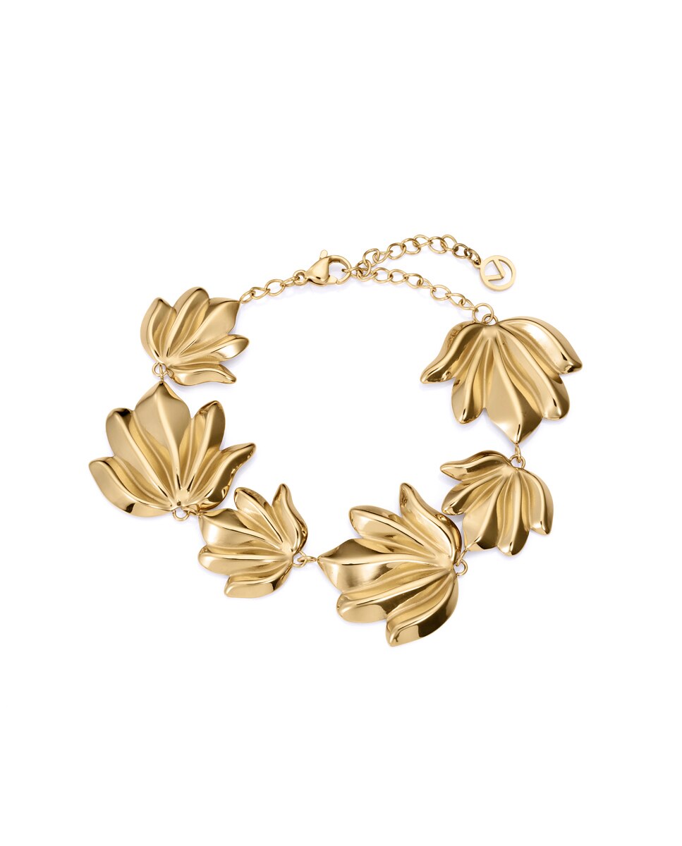 Pulseira de Corrente Chic de Aço Ip Dourado com Forma de Folha Dourado-1
