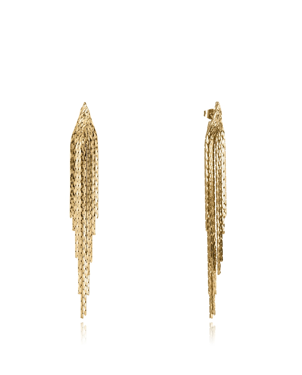 Brincos Chic de Aço Ip Dourado Conjunto de Correntes Dourado-1