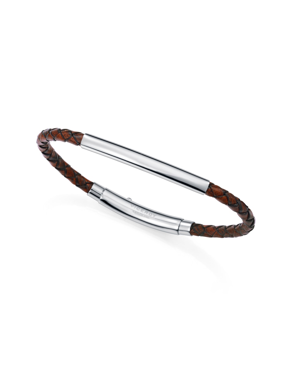 Pulseira Magnum de Aço Parte Tubular e Pele Castanha Castanho-1