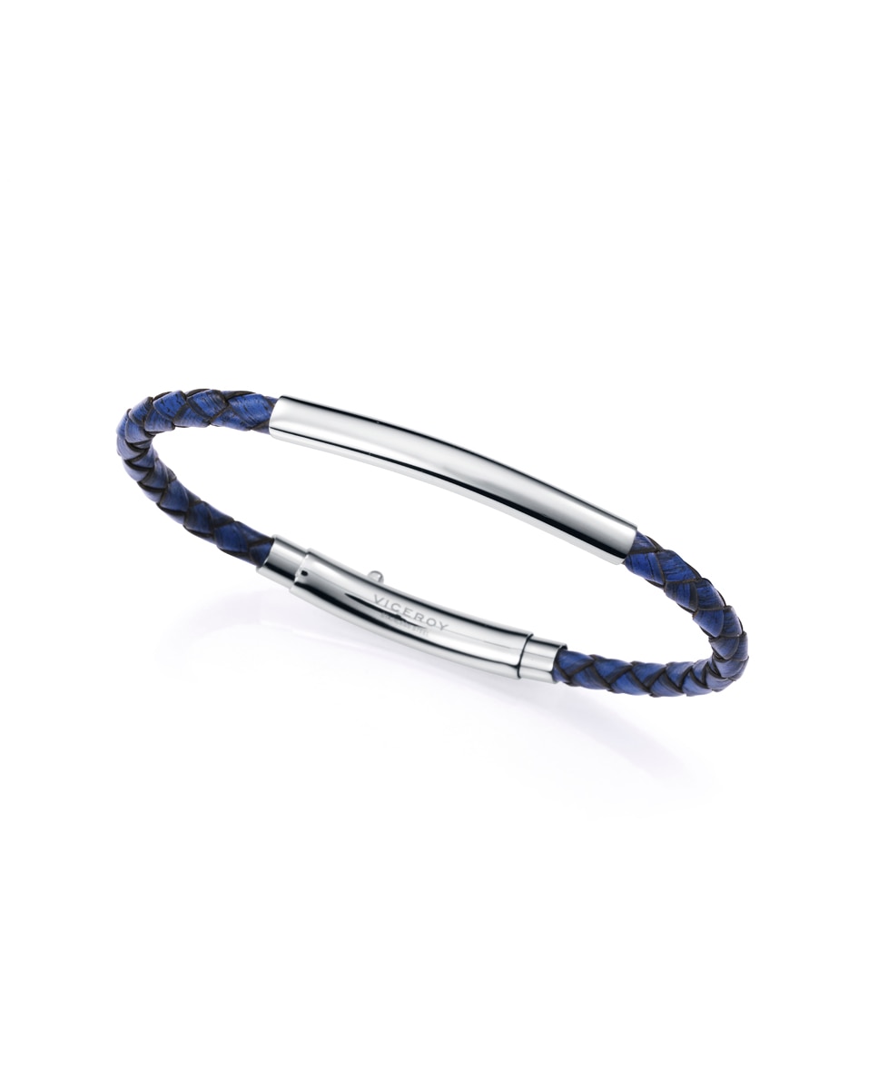 Pulseira Magnum de Aço Parte Tubular e Pele Azul Azul-1